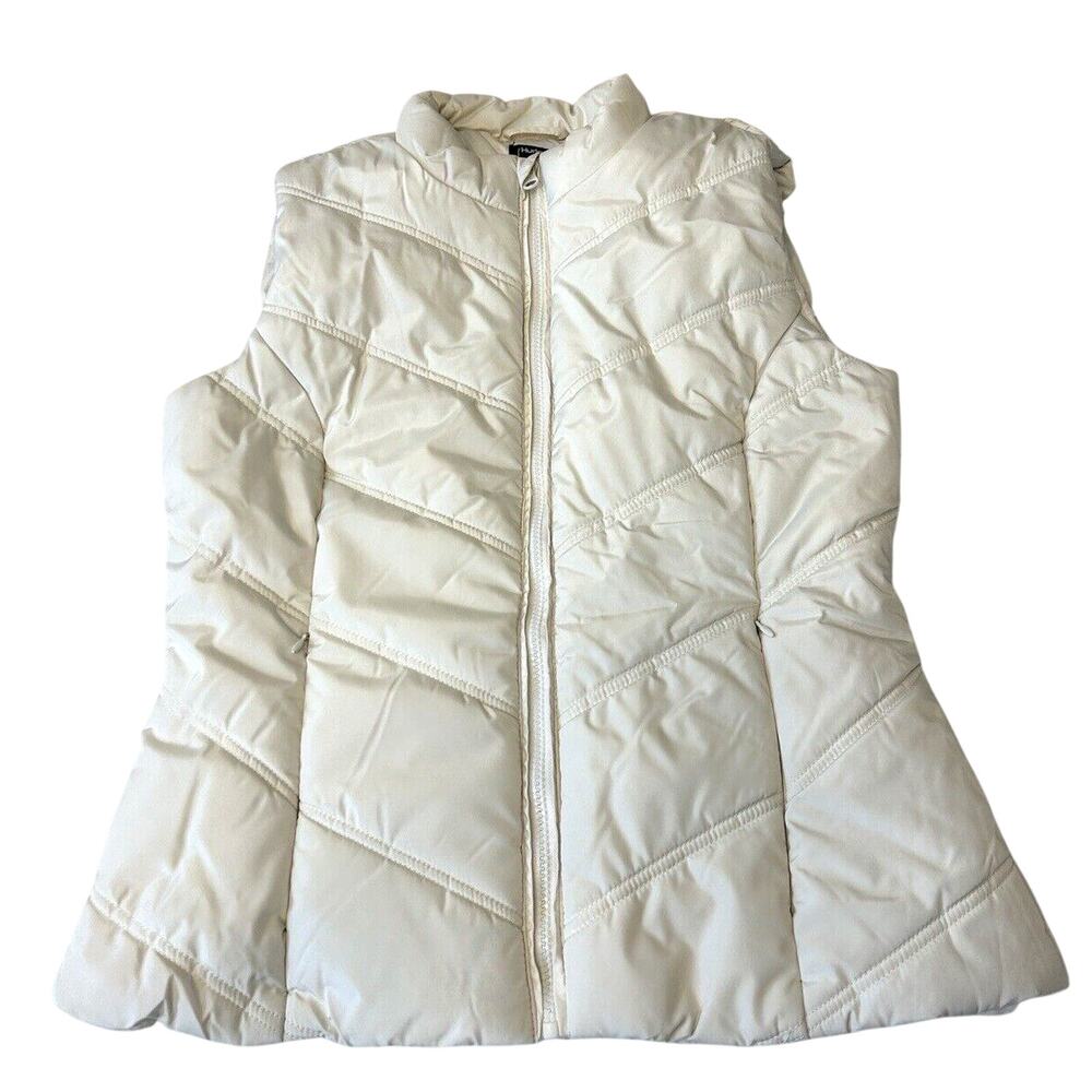 Hurley Women’s Quilted Zip Up Vest Sz M Ivory Puffer Pockets